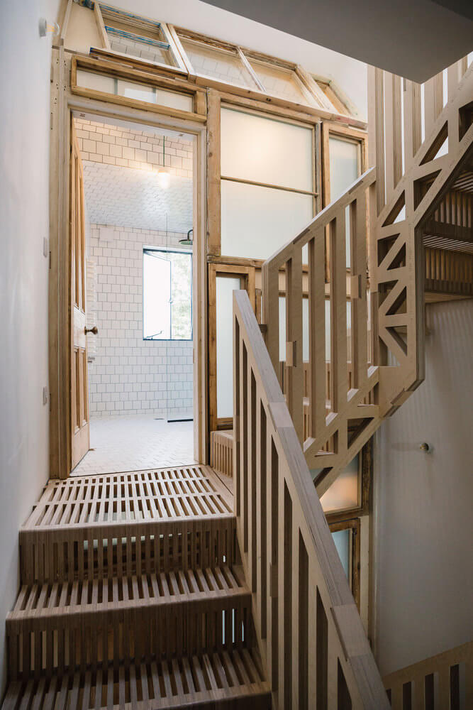 CNC cut Birch plywood framework interior design Tsuruta Architects